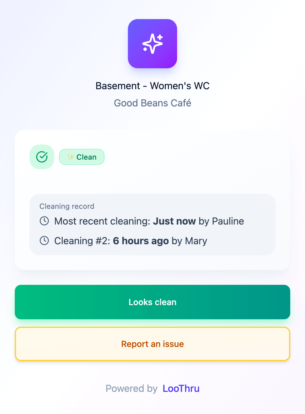Public record view showing recent cleanings