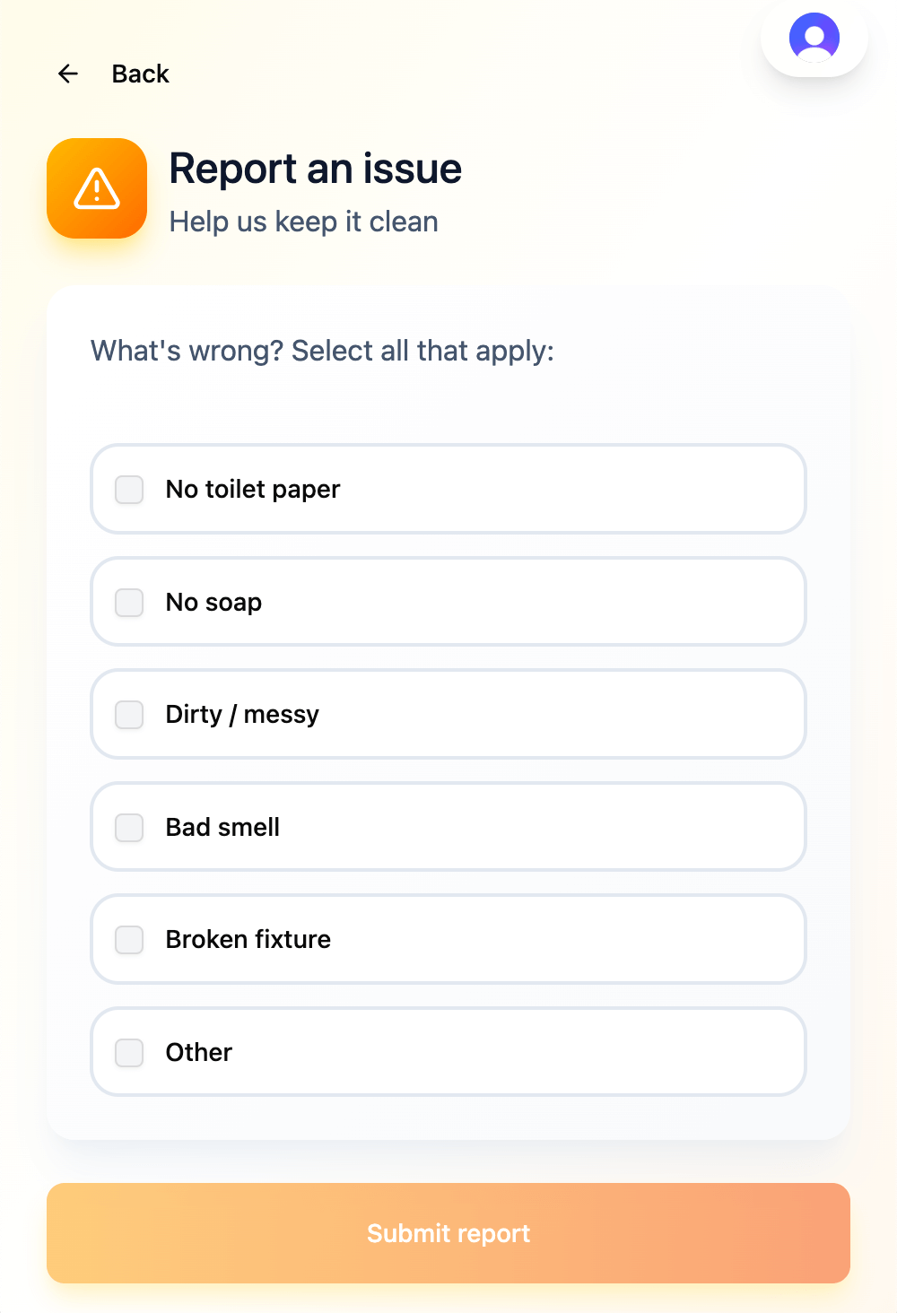Report an issue flow